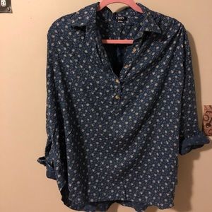 Chaps dark blue/navy floral half button up blouse